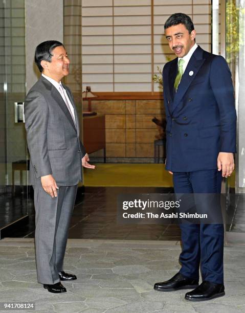 Sheikh Abdullah bin Zayed Al Nahyan, Minister of Foreign Affairs & International Cooperation of the United Arab Emirates is welcomed by Crown Prince...