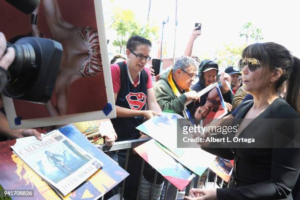 Director Patty Jenkins signs autographs at the Lynda Carter Star Ceremony whereshe is Honored On The Hollywood Walk Of Fame held on April 3, 2018 in...