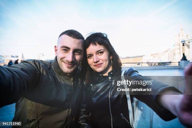 young couple take selfie portrait - italian people stock pictures, royalty-free photos & images