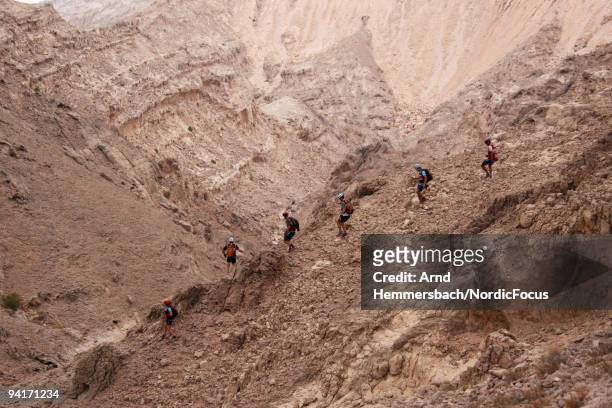 Teams on their way through the rocks of Jebel Hafeet on December 9, 2009 in Abu Dhabi, United Arab Emirates.
