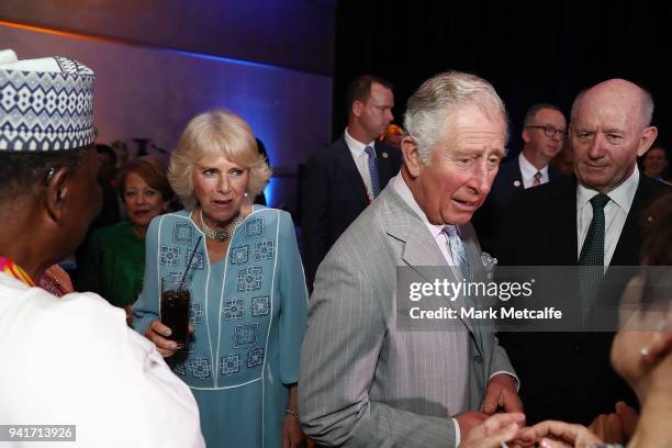 Prince Charles, Prince of Wales and Camilla, Duchess of Cornwall talk to guests at the Sheraton Grand Mirage on April 4, 2018 in Brisbane, Australia....
