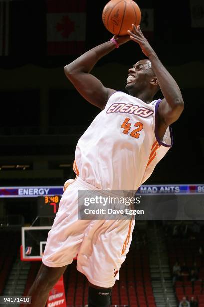 Earl Barron of the Iowa Energy shoots the ball during the D-League game against the Fort Wayne Mad Ants on December 3, 2009 at Wells Fargo Arena in...