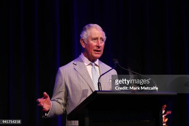 Prince Charles, Prince of Wales talks to guests at the Sheraton Grand Mirage on April 4, 2018 in Brisbane, Australia. The Prince of Wales and Duchess...