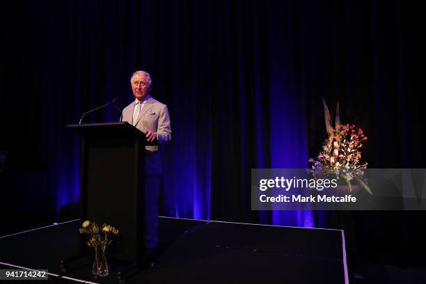 Prince Charles, Prince of Wales talks to guests at the Sheraton Grand Mirage on April 4, 2018 in Brisbane, Australia. The Prince of Wales and Duchess...