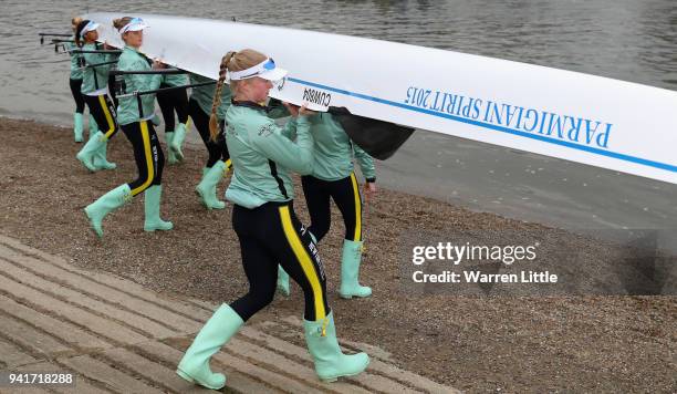 TThe Blondie crew take to the water prior to the Osiris v Blondie Boat Race during The Cancer Research UK Men?s Boat Race 2018 on March 24, 2018 in...