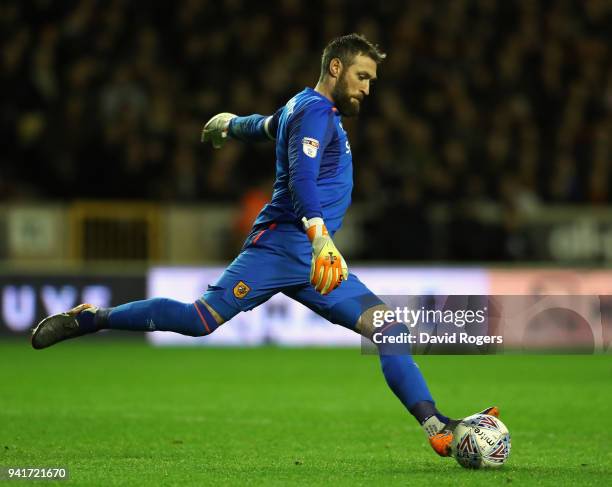 Allan McGregor of Hull City clears the ball upfield during the Sky Bet Championship match between Wolverhampton Wanderers and Hull City at Molineux...