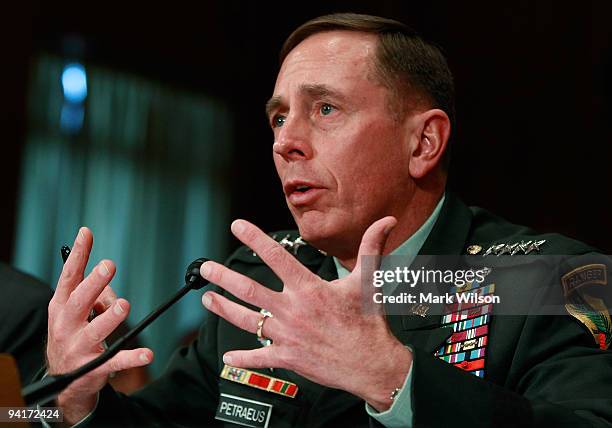 Army Gen. David Petraeus, CENTCOM Commander, participates in a Senate Foreign Relations Committee hearing on Capitol Hill, December 9, 2009 in...