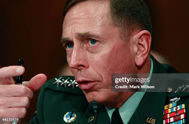 Army Gen. David Petraeus, CENTCOM Commander, participates in a Senate Foreign Relations Committee hearing on Capitol Hill, December 9, 2009 in...