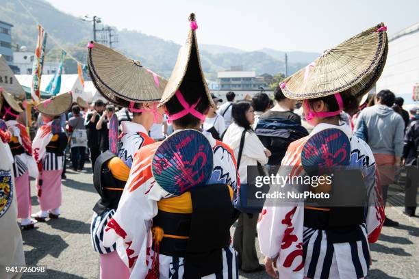 Women in Japanese traditional costume were seen during the Ose Matsuri/festival held at Uchiura fishing port in the Osezaki district of Numazu,...