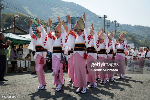 Festival participants performs a Japanese traditional dance called &quot;Odori&quot; during the Ose Matsuri/festival held at Uchiura fishing port in...