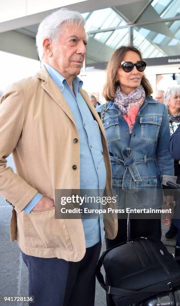 Mario Vargas Llosa and Isabel Preysler are seen on April 2, 2018 in Madrid, Spain.
