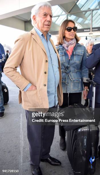 Mario Vargas Llosa and Isabel Preysler are seen on April 2, 2018 in Madrid, Spain.