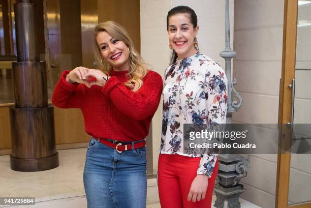 Weightlifter Lidia Valentin and Badminton player Carolina Marin attend the 'Campeonas' breakfast organized by the news agency Europa Press at the...