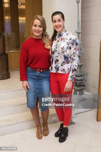 Weightlifter Lidia Valentin and Badminton player Carolina Marin attend the 'Campeonas' breakfast organized by the news agency Europa Press at the...