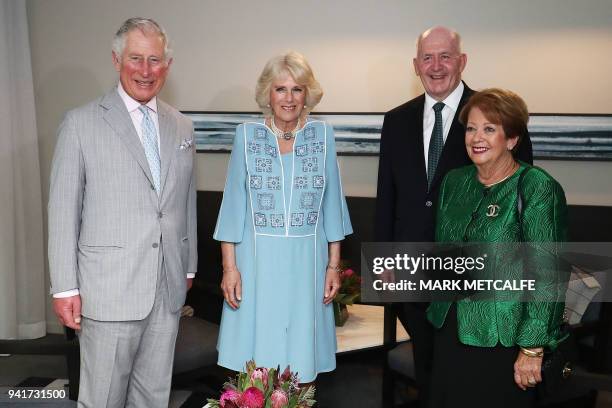 Britain's Prince Charles and his wife Camilla , the Duchess of Cornwall, meet the Governor-General Peter Cosgrove and Lady Cosgrove during a visit to...
