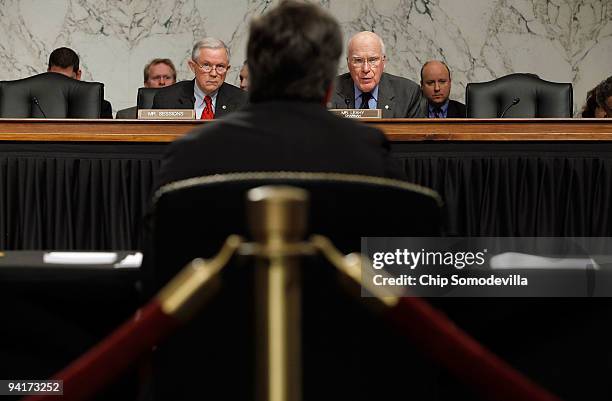 Senate Judiciary Committee Chairman Patrick Leahy and committee ranking member Sen. Jeff Sessions listen to Homeland Security Secretary Janet...