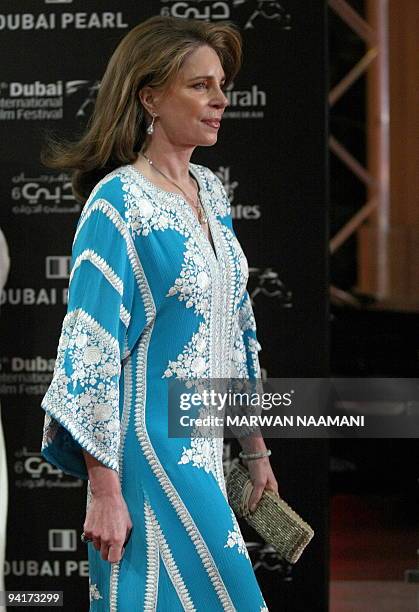 Queen Noor of Jordan, widow of late King Hussein, arrives at the opening ceremony of the Dubai International Film Festival in the Gulf emirate on...