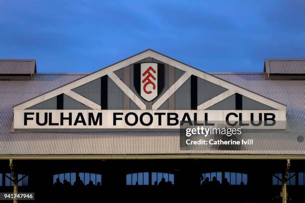 General view of the stadium showing the club badge during the Sky Bet Championship match between Fulham and Leeds United at Craven Cottage on April...