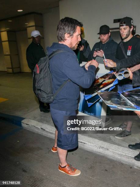 Christian Bale is seen at Los Angeles International Airport on April 03, 2018 in Los Angeles, California.