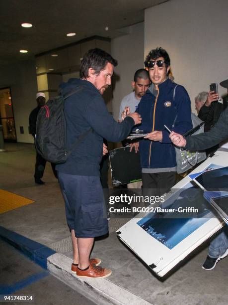 Christian Bale is seen at Los Angeles International Airport on April 03, 2018 in Los Angeles, California.