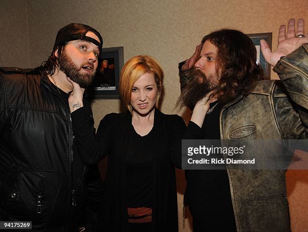 Singers & Songwriters, Randy Houser, Kellie Pickler and Jamey Johnson backstage during the CMT Tour at the Wildhorse Saloon on December 8, 2009 in...