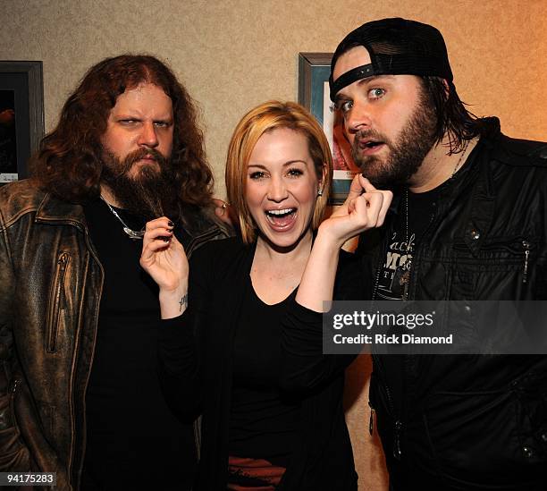 Singers & Songwriters, Jamey Johnson, Kellie Pickler and Randy Houser backstage during the CMT Tour at the Wildhorse Saloon on December 8, 2009 in...