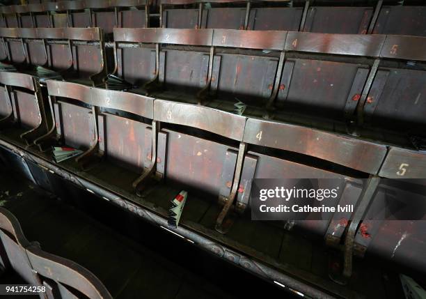 General view of the wooden seats inside the stadium before the Sky Bet Championship match between Fulham and Leeds United at Craven Cottage on April...