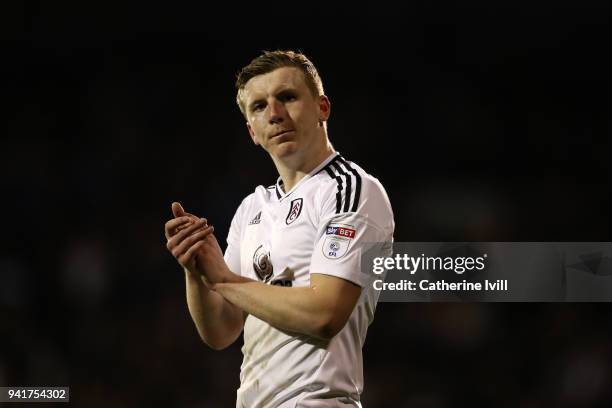 Matt Targett of Fulham during the Sky Bet Championship match between Fulham and Leeds United at Craven Cottage on April 3, 2018 in London, England.