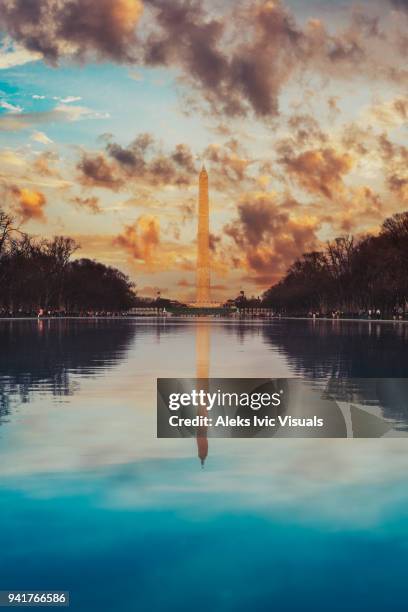 monumental (sunset in dc) - reflecting pool stock pictures, royalty-free photos & images