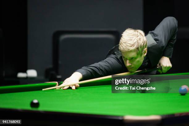 Neil Robertson of Australia plays a shot in the second round match against Sam Craigie of England during day three of the 2018 China Open at Olympic...