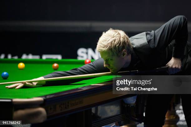 Neil Robertson of Australia plays a shot in the second round match against Sam Craigie of England during day three of the 2018 China Open at Olympic...