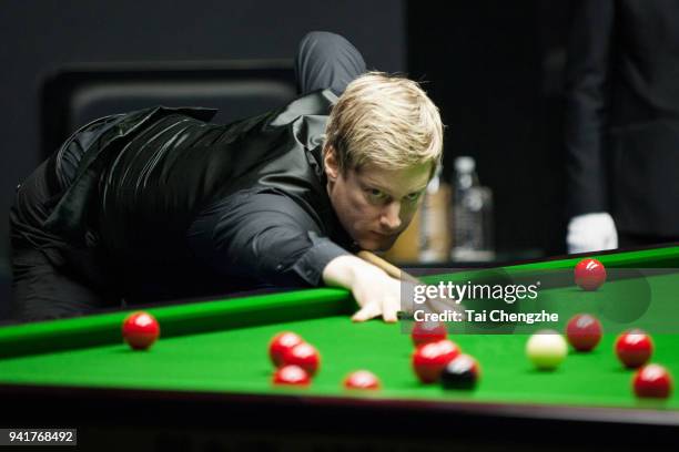 Neil Robertson of Australia plays a shot in the second round match against Sam Craigie of England during day three of the 2018 China Open at Olympic...