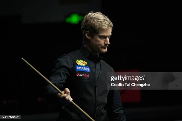Neil Robertson of Australia reacts in the second round match against Sam Craigie of England during day three of the 2018 China Open at Olympic Sports...