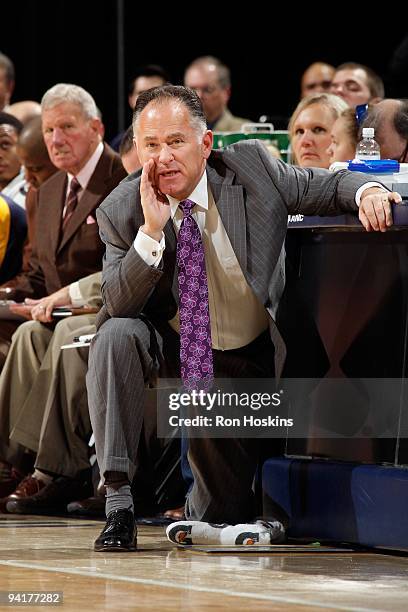 Head coach Jim O'Brien of the Indiana Pacers calls out during the game against the Los Angeles Clippers on November 25, 2009 at Conseco Fieldhouse in...