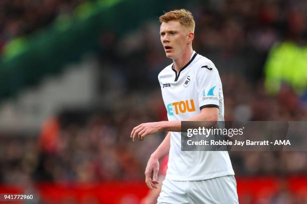 Sam Clucas of Swansea City during the Premier League match between Manchester United and Swansea City at Old Trafford on March 31, 2018 in...