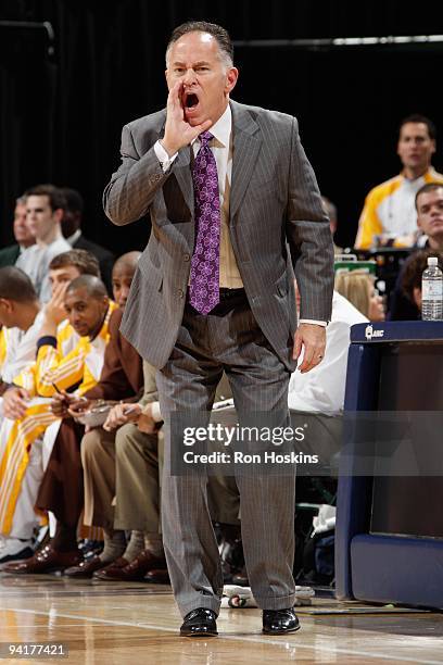 Head coach Jim O'Brien of the Indiana Pacers calls out during the game against the Los Angeles Clippers on November 25, 2009 at Conseco Fieldhouse in...