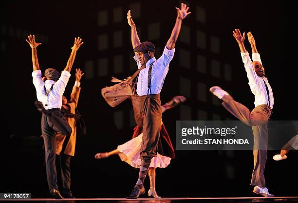 Kirven James Boyd and other dancers of the Alvin Ailey American Dance Theater during dress rehearsal of "Uptown", chorographed by Matthew Rushing,...