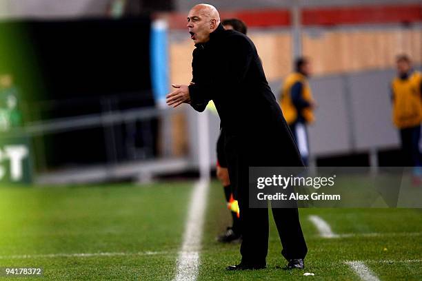 New head coach Christian Gross of Stuttgart reacts during the UEFA Champions League Group G match between VfB Stuttgart and Unirea Urziceni at the...