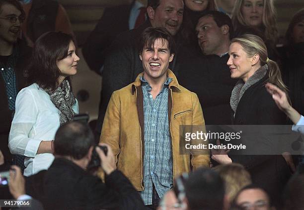 Actor Tom Cruise, his wife Katie Holmes and actress Cameron Diaz attend the UEFA Champions League Group G match between Sevilla and Rangers FC at the...