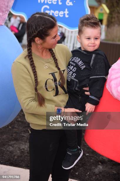 Sarah Lombardi with her son Alessio Lombardi and Caroline Beil with her daughter Ava Beil test the new kids area 'Peppa Pig Land 'at Heide Park...