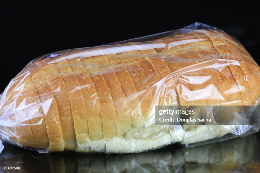 Loaf of bread in transparent bag