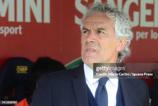 Roberto Donadoni head coach of Bologna FC looks on prior the beginning of the serie A match between Bologna FC and AS Roma at Stadio Renato Dall'Ara...