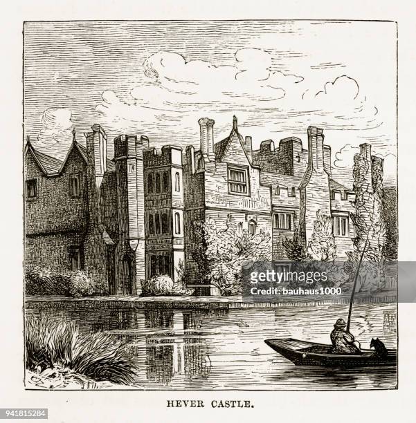 hever castle, in penshurst, england landmarks victorian engraving, 1840 - hever castle stock illustrations
