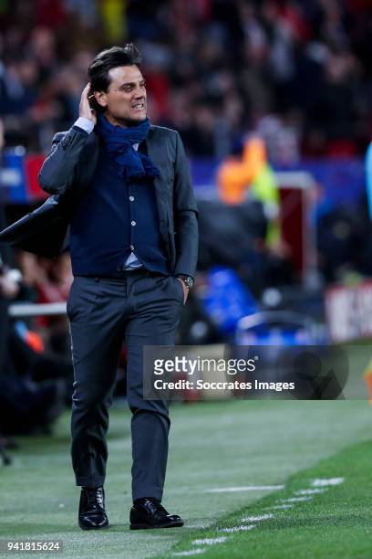 Coach Eduardo Berizzo of Sevilla FC during the UEFA Champions League match between Sevilla v Bayern Munchen at the Estadio Ramon Sanchez Pizjuan on...