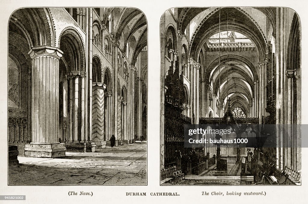 Catedral de Durham en Durham, Inglaterra victoriana grabado, 1840