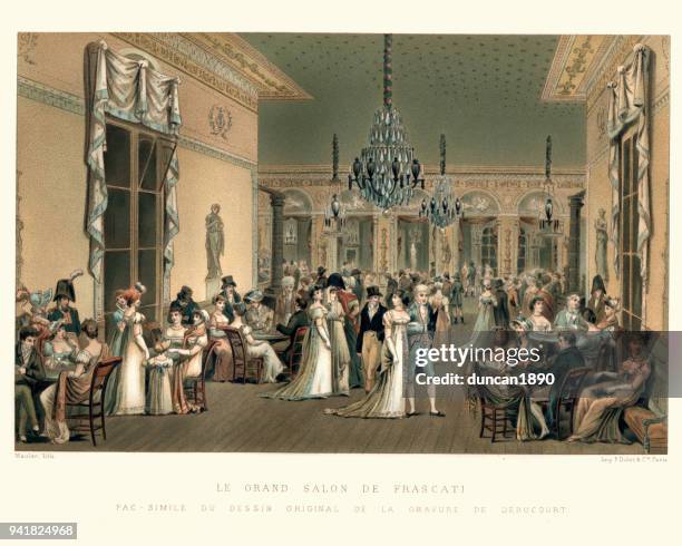 illustrazioni stock, clip art, cartoni animati e icone di tendenza di il gran salone di frascati alla fine del xviii secolo - xviii° secolo