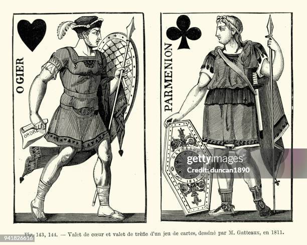 jack of hearts and jack of clubs, early 19th century - jack of clubs stock illustrations