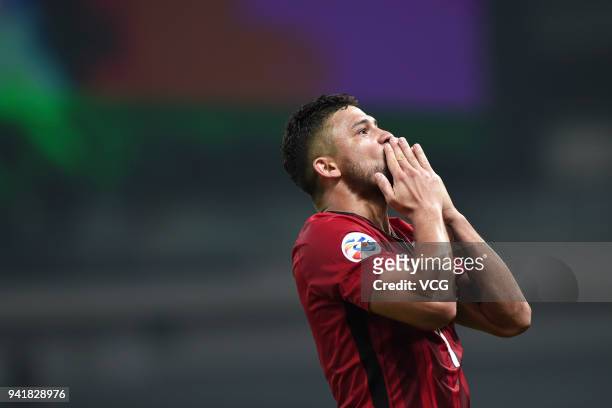 Elkeson of Shanghai SIPG celebrates a point during AFC Champions League Group F match between Shanghai SIPG and Kawasaki Frontale at the Shanghai...