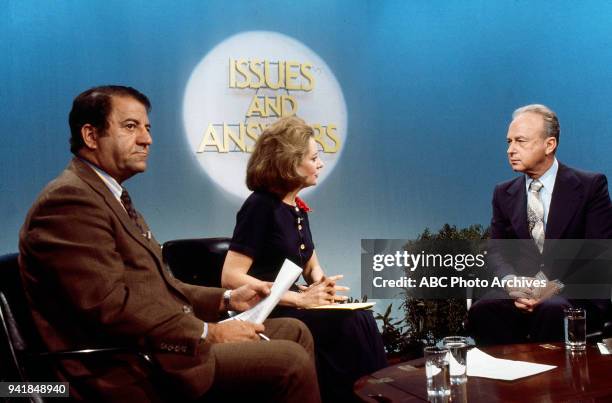 Barbara Walters, Prime Minister of Israel Yitzhak Rabin on Disney General Entertainment Content via Getty Images's 'Issues and Answers' program.