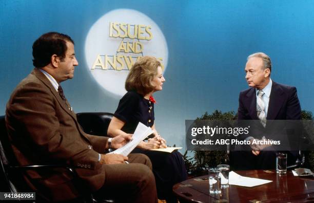 Barbara Walters, Prime Minister of Israel Yitzhak Rabin on Disney General Entertainment Content via Getty Images's 'Issues and Answers' program.